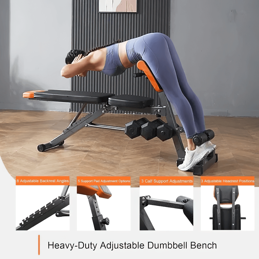 Woman using Adjustable All-in-One Weight Bench for Home Gym - SF3459 in hyperextension position.